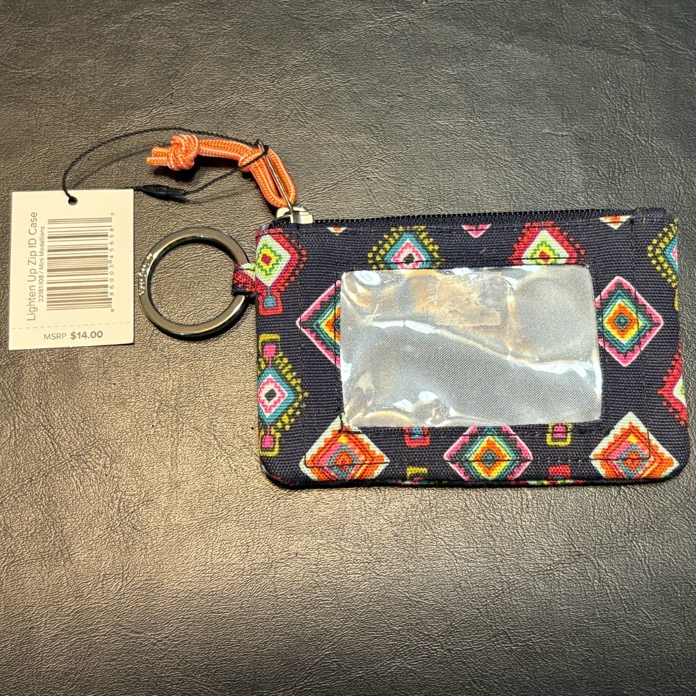 Vera Bradley Black ID Case with Colorful Geometric Print and Key Ring